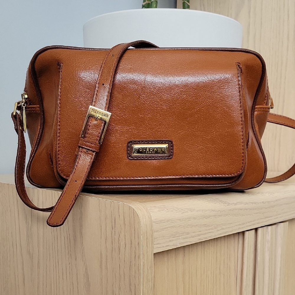 Vintage Tolédano Italy Brown Leather Crossbody Bag with Adjustable Strap